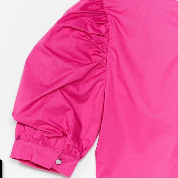 NWT Nasty Gal Sleeve It Out Puff Sleeve Cropped Blouse in Hot Pink - Picture 9 of 9